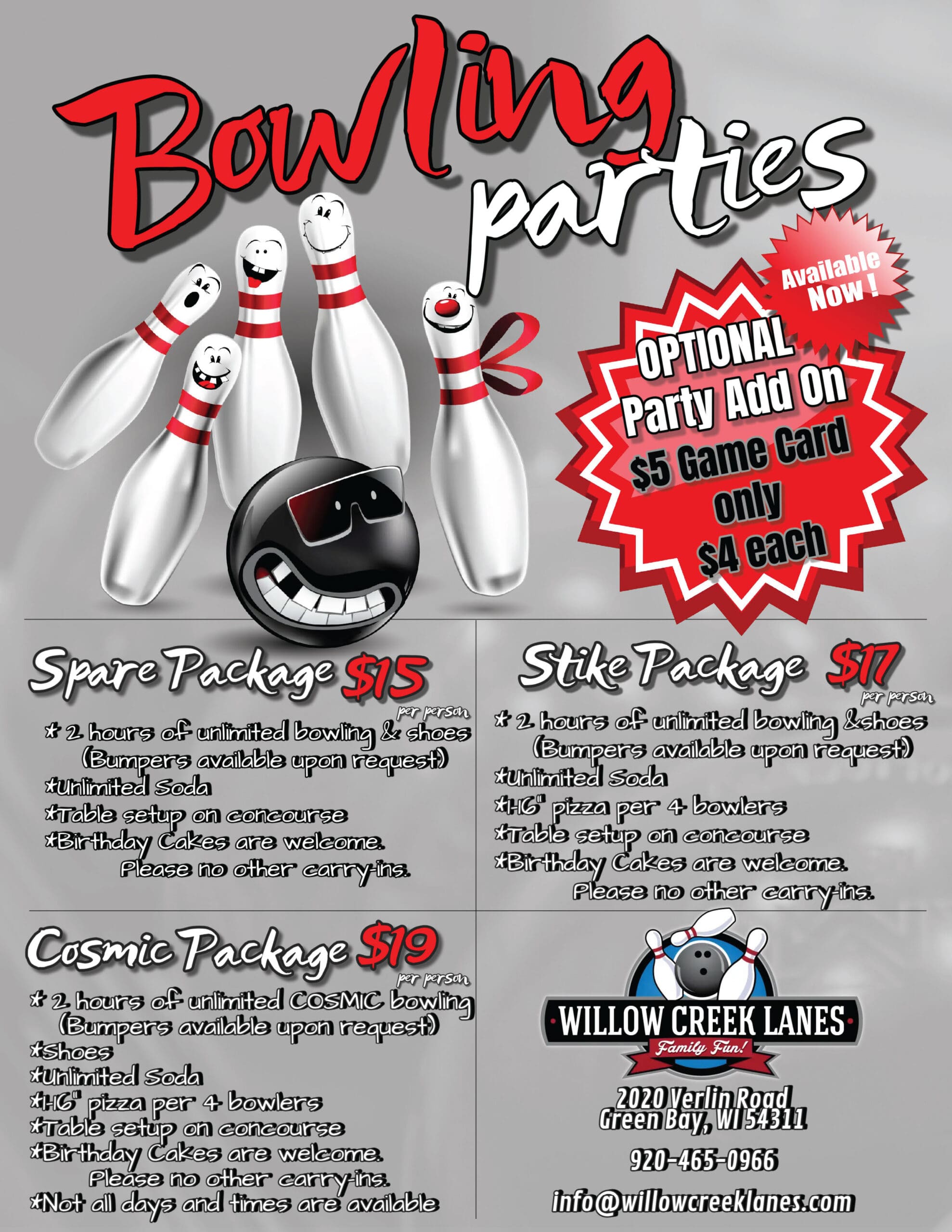 25-26 Bowling Party flyer