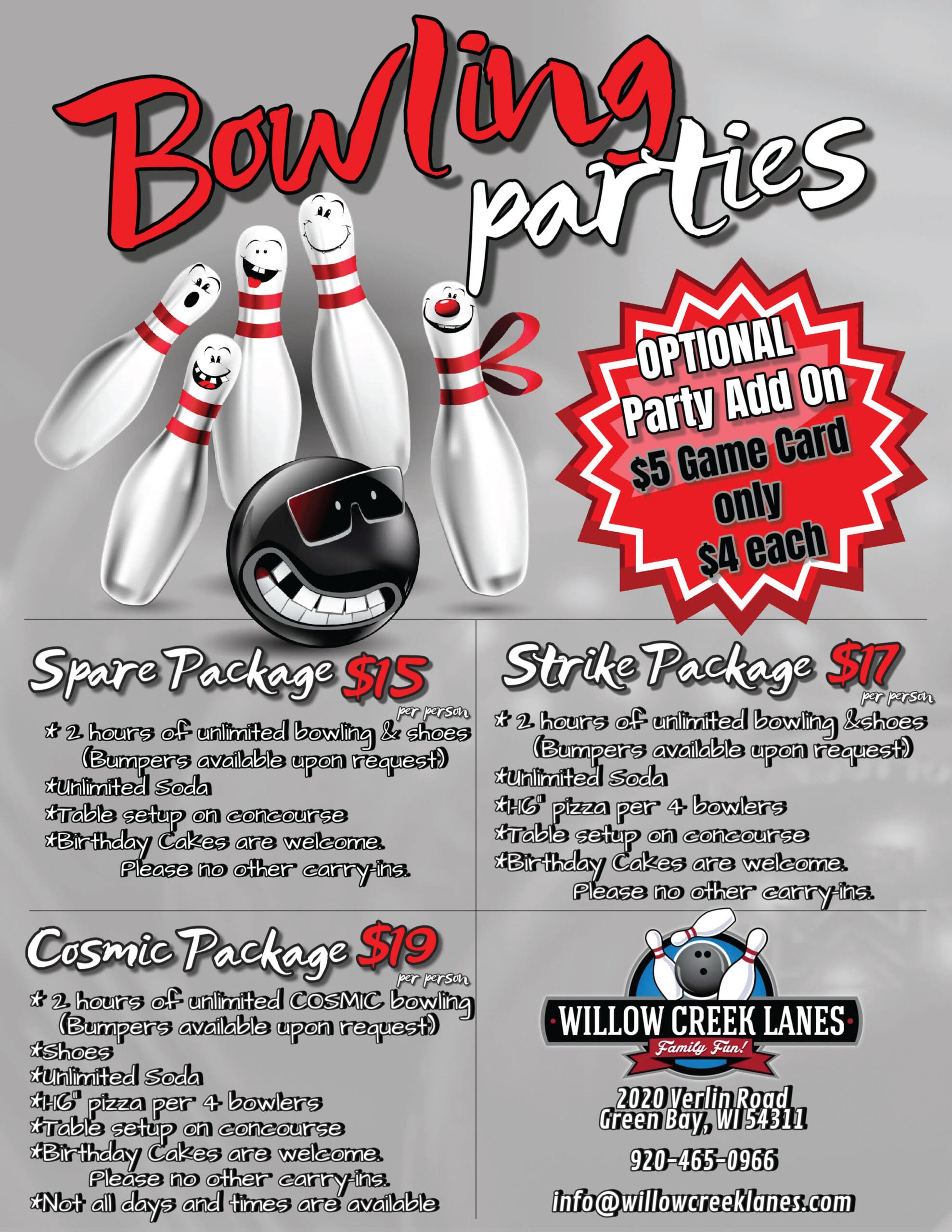25-26 Bowling Party flyer
